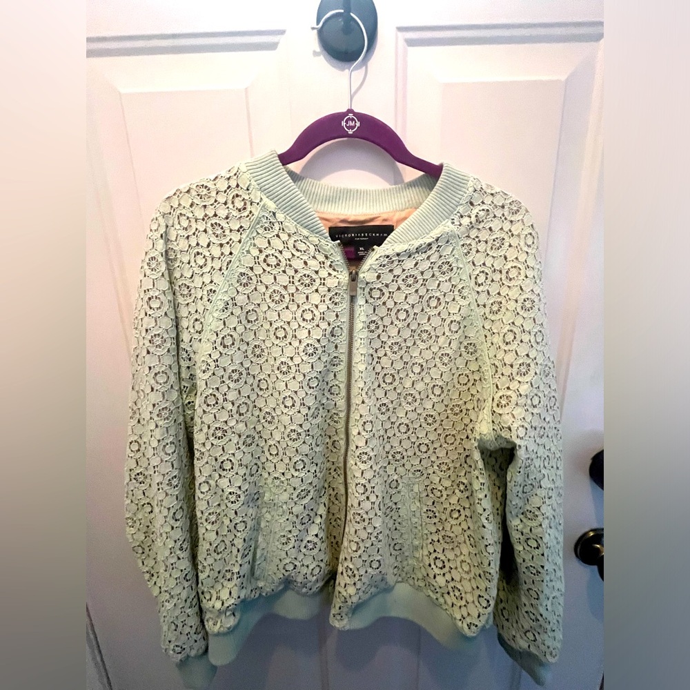 NWT Women’s Victoria Beckham x Target Mint Lace Bomber Jacket, Size XL